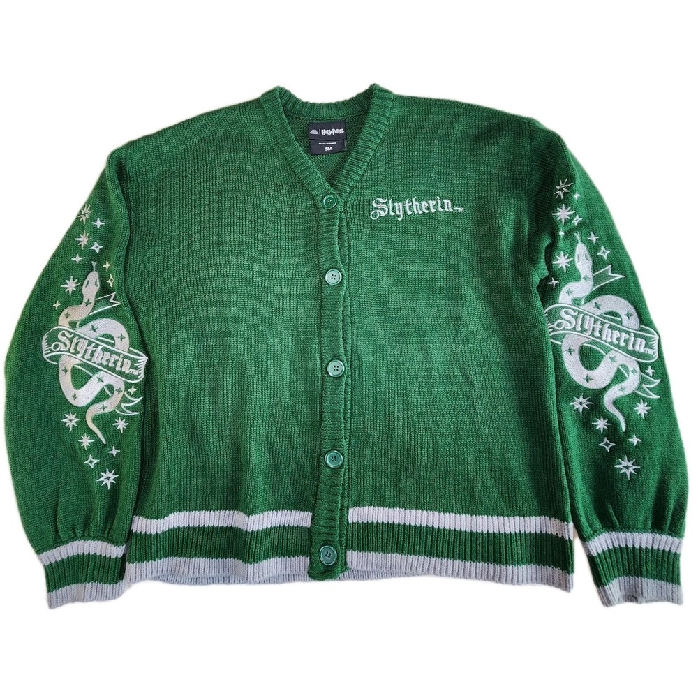 HARRY POTTER Slytherin Cardigan Sweater Unisex Small Green Wizarding World Snake